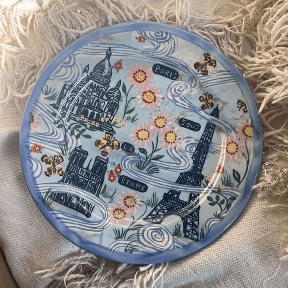 Anthropologie Nathalie Lete Paris Brume Eiffel Tower Francophile Dinner Plate - Picture 3 of 6